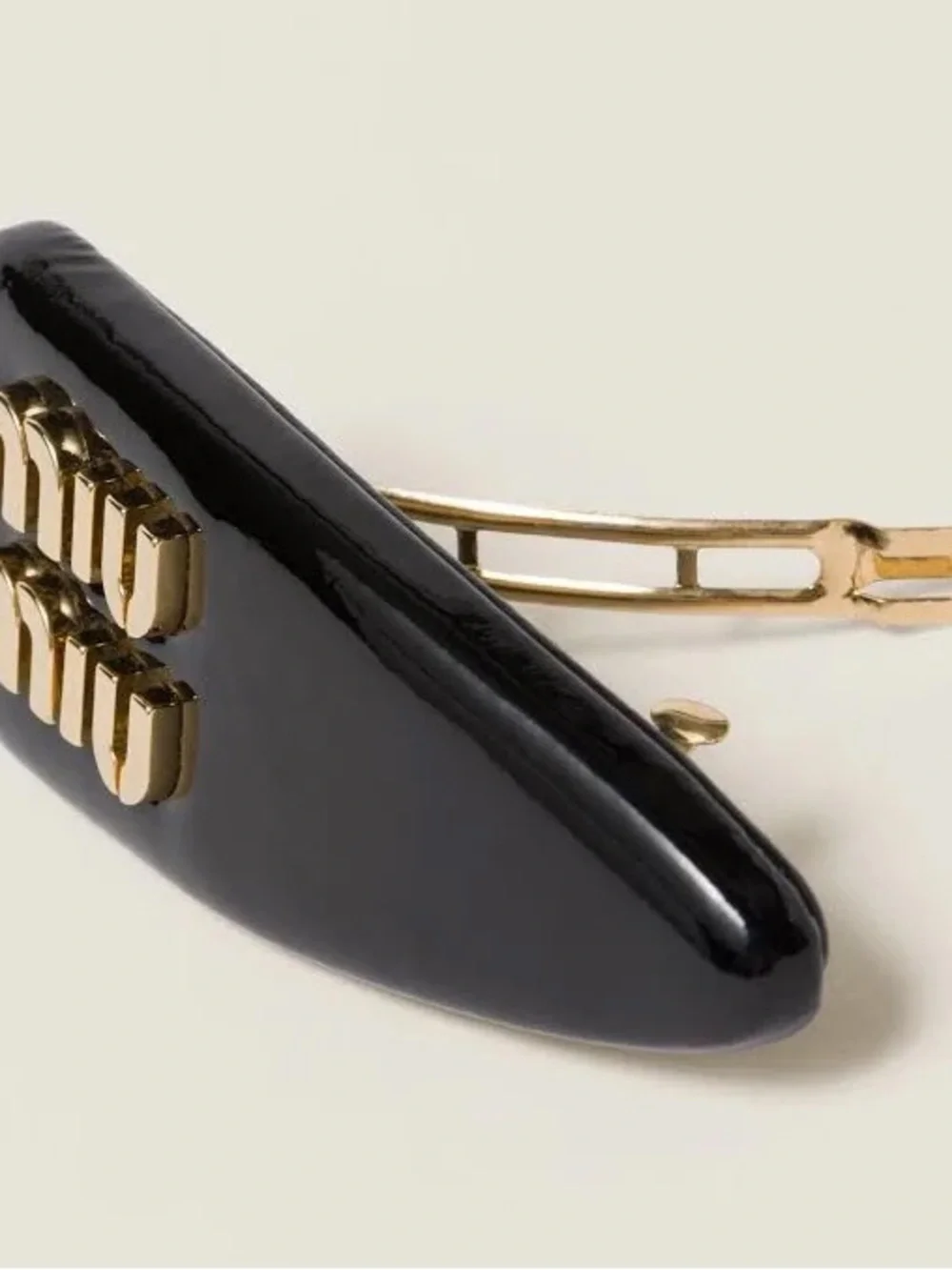 Miu Miu Black Hair Clip with Gold Logo